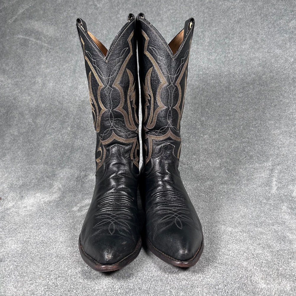 Vintage Justin Cowboy Western Boots Mens 7.5 EE Black Leather Pointed USA 1269 - Picture 2 of 16